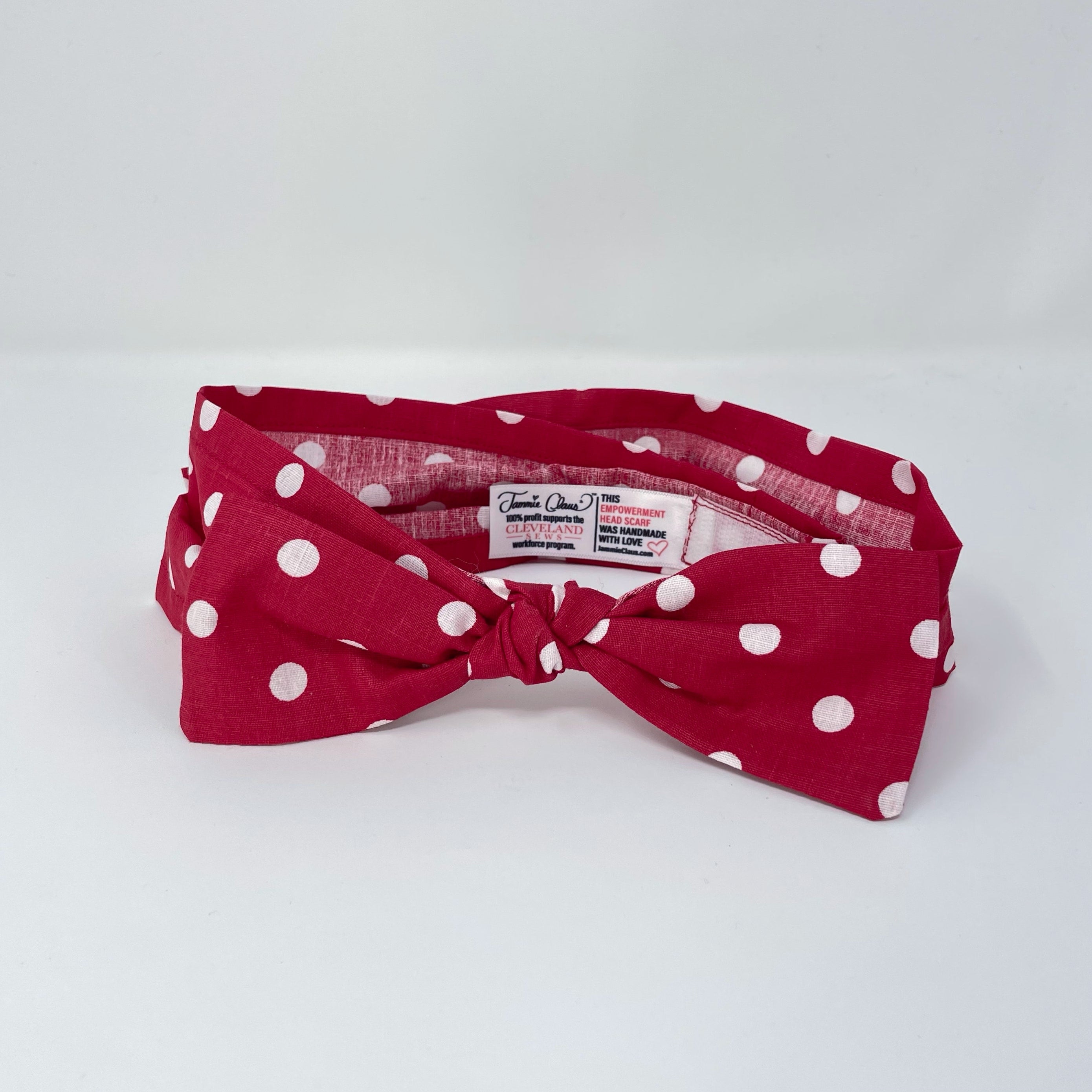 Jammie Claus Empowerment Head Scarf and Cleveland Sews Partnership tag