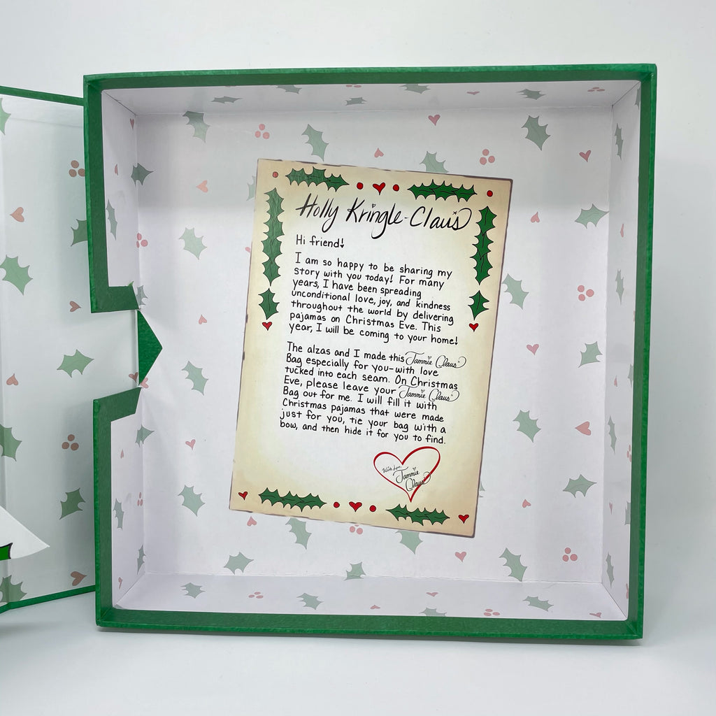 Note from Jammie Claus inside of the book and bag set.