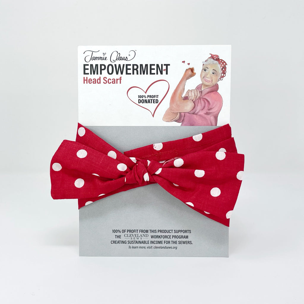Jammie Claus Empowerment Head Scarf - red with white polka dots - packaging